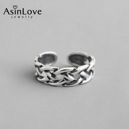 Cluster Rings AsinLove Retro Hollow Grid Open Ring Real 925 Sterling Silver Creative Handmade Designer Fine Jewelry For Women Gift