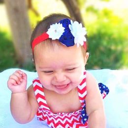 Baby Mädchen Stirnbänder US Nationaltag Haarschmuck Haarbänder Kinder Kinder Elastische Chiffon Rose Blume Headwear KHA222