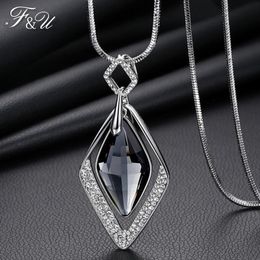 Pendant Necklaces F&U Colar Crystal Rhombus Long Necklace Female Winter Sweater Chain All-match Accessories For Women