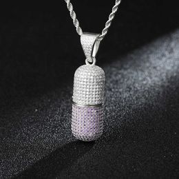 Hip Hop Fashion Jewellery Pill Pendant Necklace Can Open Capsules Pendant Cubic Zircon Copper Necklace Iced Out Bling Detachable X0509