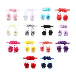 Baby Flower Headbands Newborn Foot Floral Ornament Girl Barefoot Sandals Headband Sets Photography Props Summer Hair Accessories BT5709