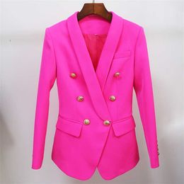 HIGH STREET est Designer Blazer Jacket Women's Slim Fitting Double Breasted Metal Lion Buttons Shawl Collar 211006