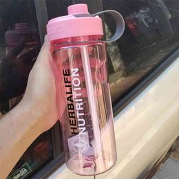 6Color Herb Bottle 24Fit Milk Shake Water Bottle 1000ml with Straw Bottle Sports Bottles Plastic Space Bottles Kettle 210914