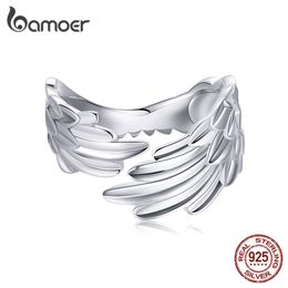 925 Sterling Silver Angel Wing Finger Ring, Platinum Plated Adjustable Size 6-9 Original Design Ring for Women SCR512 210512