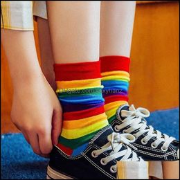 & Hosiery Womens Underwear Apparel 5 Pairs Women Spring Autumn Winter Knitted Warm Rainbow Striped Crew Socks Christmas Gifts Zgg2703 Drop D