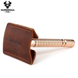 Bag Parts & Accessories Men Portable Razor Case Crazy Horse Leather Travel Holder For Manual Edge Safety Head Sleeve Protective