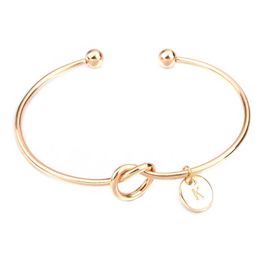 A-z Initial Letter Knot Bangle Bracelet for Women Girl Silver Plated Gold Colour Letter Bangle B18191 Q0719