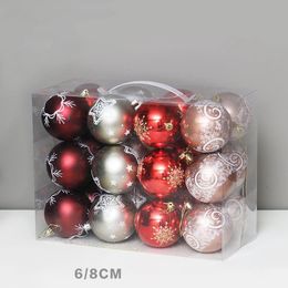 Party Decoration 8CM Christmas Ball 4/6/24PC Silver Colour Drawing Set Tree Pendant Xmas Home