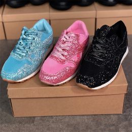 2021 Designer Women Sneakers Flat Shoes Lace up Sneaker Leather Low-top Trainers with Sequins Outdoor Casual Shoes Top Quality 35-43 W25