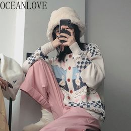 Cartoon Mujer Chaqueta Autumn Print Korean Loose Sweaters Women Winter Clothes Cardigans Warm 18211 210415