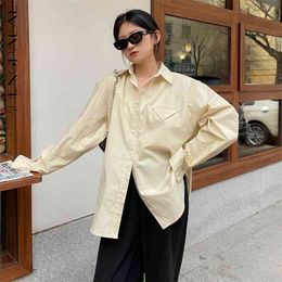 Simple Beige Sunscreen Blouse Women's Summer Laple Large Size Single Breasted Long Sleeve Shirt Female 5E438 210427