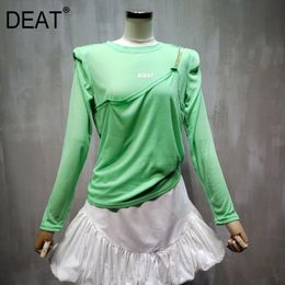 summer women clothes Korean asymmetric chain ployester round neck full sleeves pullover slim T-shirt WP89306 210421