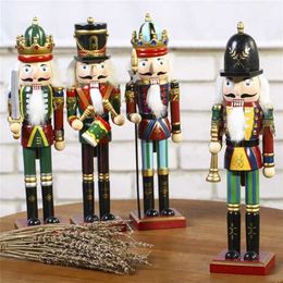 30cm Wooden Nutcracker Soldier Ornaments Playing band Dolls Christmas Decor For Living Room Wine Cabinet Artwork 211108