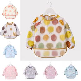 Baby Bandana Bibs Cute Cartoon Bibs Waterproof Infant Eating Children Drawing Long Sleeve Apron Baby Self Feeding Bib 2404 V2