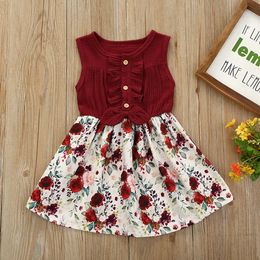 Newborn Summer Linen Floral Print Dress Baby Girl Sleeveless Bow Beach Dress Kids Sunsuit Clothes Girls Tutu Dress Toddler Q0716