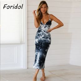 Casual Tie-dye Print Boho Dress Women Summer Beach Sleeveless Famale Long Sundress Vintage Vestidos De Mujer 210427