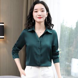 Korean Silk Women Shirts Satin Blouses Woman Long Sleeve Blouse Tops Plus Size Elegant Office Lady White Top 210427