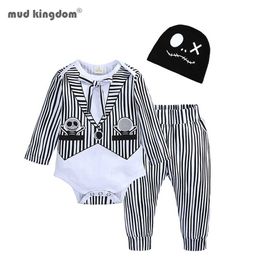 Mudkingdom Baby Boys-Girls Rompers Outfits Autumn Halloween Clothes Skeleton Striped Hats 3Pcs Long-Pants Set 210615