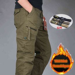 New Men's Winter Thick Velet Warm Cargo Pants Men Joggers Outdoors Windbreaker Trousers Men Loose Baggy Military Tactical Pants H1223