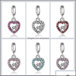 Charms Findings & Components Mothers Day Crystal Rhinestone Mom Beads Charm Sier Big Hole Loose Spacer Craft Bead Pendant Fit Bracelet For J