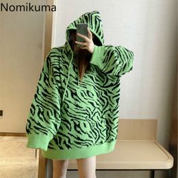 Nomikuma Causal Hooded Leopard Sweater Autumn Winter Long Sleeve Knitted Pullover Korean Women Ropa De Invierno Mujer 6D314 210427
