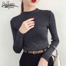 Winter solid black Sweater Women Autumn Long Sleeve Pullover Knitted Turtleneck sweater Tops Femme clothing 5042 60 210508