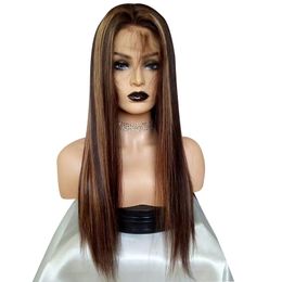 Long Straight Synthetic Wig Mix Colour Simulation Human Hair Wigs for White and Black Women That Look Real JC0035