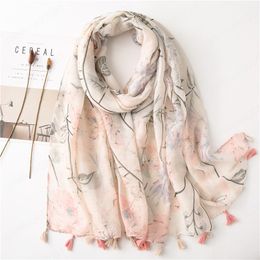 Floral Printed Scarf Muslim Hijabs Tassels Fashion Long Scarves Shawls Headscarf Large Size Head Wraps Turbans