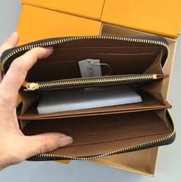 Wholesale 6 colors famous brand fashion single zipper designer men women leather wallet lady ladies long purse with orange box 60017