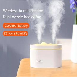 nozzles UK - Humidifiers Rechargeable Air Humidifier Snow Mountain Nebulizer Double Nozzle Sprayer 800ML Purifier Auto Shut Off Soft Night Light For Home