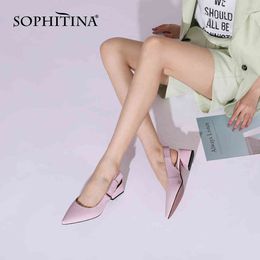 SOPHITINA Mid Heel Concise Butterfly-knot Women Shoes Sandals Summer Stylish Office Lady Shoes Pointed Toe Slingback C944 210513