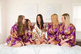 Floral satin robe bridal party gift s silk Bridesmaid Robe Flower girl short Solid night sleeping A2350 210924