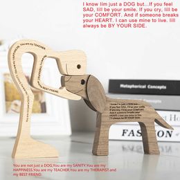 Wooden Dog Decoration Craft Figurine Family Puppy Table Ornament Wood Carving Model Creative Decoration For Lovely Gifts 210607
