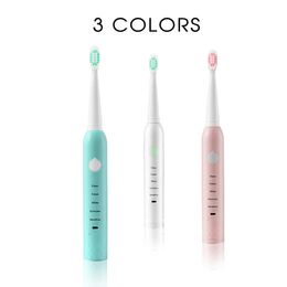 5 Modes Sonic Electric Toothbrush USB Rechargeable Heads Face Brush Charger Seat - Pink