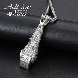 ALLICEONYOU New Razor Pendant Necklace Iced Out Cubic Zirconin Hip Hop Cuban Chain Jewellery For Men Gift X0509