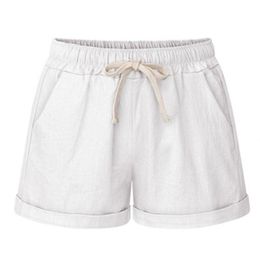 Summer Women Wide Leg Shorts Cotton High Waist Drawstring Pockets Girl Casual Plus Size M-6XL AIC88 Women's