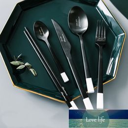 5pcs/set Stainless Steel Dinnerware Sets Knife and Fork Spoon Tableware Steak Chopstick Spoon Set Black Simple Western Tableware Factory price expert design
