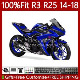 Injection OEM Fairings For YAMAHA YZFR3 YZFR25 YZF-R25 2014-2018 Glossy Blue Bodywork 102No.202 YZF-R3 YZF R3 R25 14 15 16 17 18 YZF R 3 25 2014 2015 2016 2017 2018 Body Kit