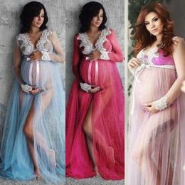Pregnant Women Maternity Dress Photography Photo Lace Up Long Sleeve Ladies Maxi Gown Shoot Clothing Clothes Q0713