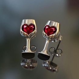 Fashion Personality Red Wine Goblets Love Heart Stud Earrings Lovely Beer Cup Party Girl Jewellery Gift