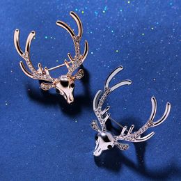 Pins, Brooches Male Fashion Vintage Crystal Cute Elk For Men Luxury Silver Rose Gold Colour Zircon Alloy Animal Brooch Safety Pins