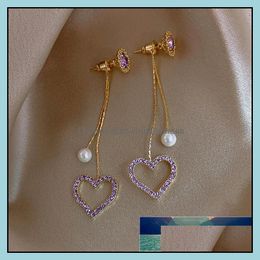Dangle & Chandelier Earrings Jewellery Korean Purple Peach Heart Simated-Pearl Tassel Fashion Temperament Long Pendant Woman Bijoux Drop Deliv