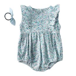 summer cute Floral casual Cotton romper one-piece children's sleeveless jumpsuit baby clothing 210417