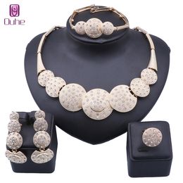 Dubai Bridal Round Crystal Jewelry Sets Nigerian Wedding African Necklace Bracelet Earring Ring Jewelry Set