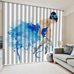 Photo blue beauty curtains 3D Blackout Living room Bedding room Drapes Cotinas