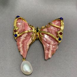 natural fresh water pearl and semi-precious stone butterfly brooch double use 925 sterling silver with cubic zircon fashion