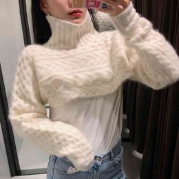 Women Crop Top Sweater Autumn Fashion Long Sleeve Turtle Neck Pullover Top 210602