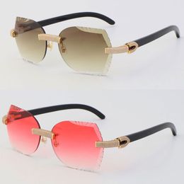 New Metal Model Micro-paved Diamond Set Rimless womens Men Sunglasses Black Buffalo Horn Sun glasses Male and Female Frame with 18K Gold UV400 Unisex Eyeglasses