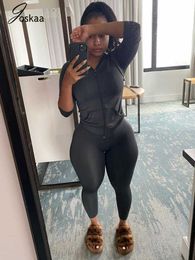Joskaa Women 2020 Two Piece Sets Hooded Long Sleeve Zipper Up Top Slim Fitness Stretchy Pants Female Sportwear Jogger Tracksuits Y0625