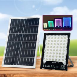 Solar RGB Flood Lights Lamps 60W-400W LED Color Changing Outdoor Security Floodlight Wall Light Waterproof IP65 Spotlight with Remote Control